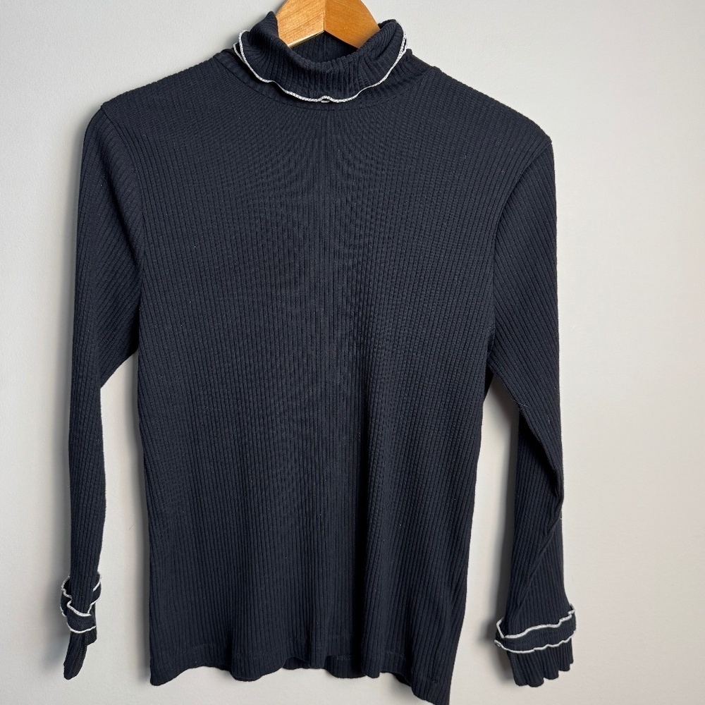 J.‎ Crew Women's Long Sleeve Ribbed Lightweight Turtleneck Sweater Black XL